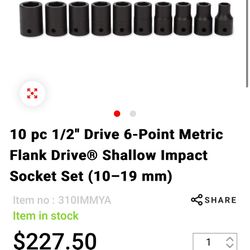 10 pc 1/2 drive Short impact socket set