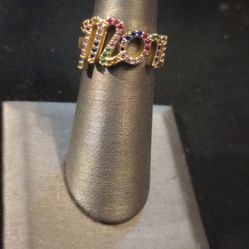 Gold Tone Multicolored Stone Mom Ring Size 5.5