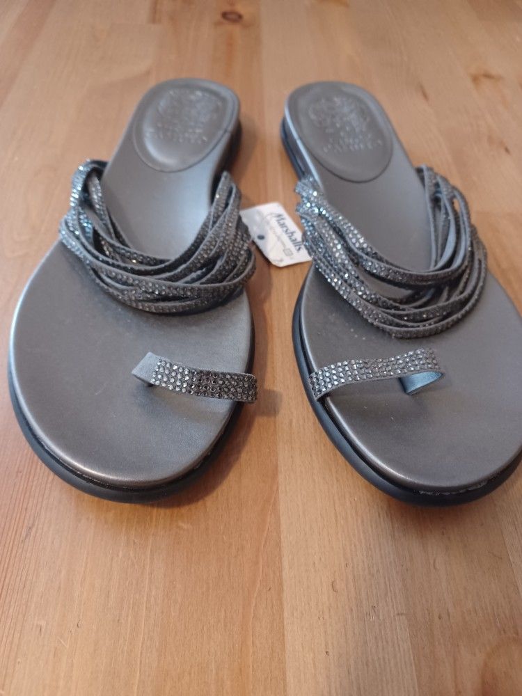 New Vince Camuto Silver Slide On Dress Sandals Women's 8.5