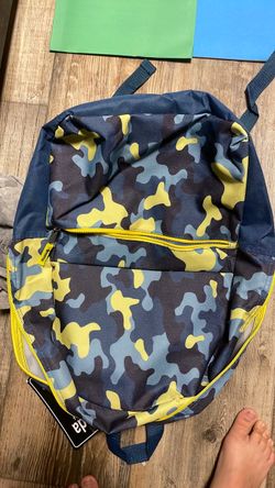 Camo Print Backpack with Yellow Zippers