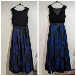 Aidan Mattox Size 12 Black & Blue Floral Formal Full Length Gown