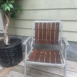Vintage MCM Aluminum & Wood Foldable Lawn Chair❤️ 