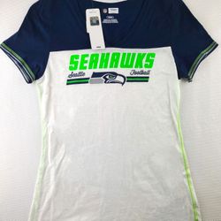 Seahawks Women's V-Neck Shirt, Glitter Accent M
