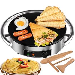 WantJoin Commercial Electric Crepe Maker 16 Inch 110V Non-Stick 1700W Electric Crepe Machine Adjustable Temperature Control 403 Stainless Steel Cookin