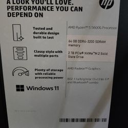 HP Pavilion Desktop Computer PC, AMD Ryzen 5, 64GB RAM 2TB SSD, Windows 11 Pro 