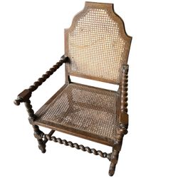 Vintage Jacobean Revival Oak Barley Twist Cane Armchair 1(contact info removed) estimated