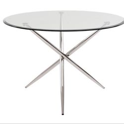  43” Round Dining Glass & Stainless Steel Dining Table