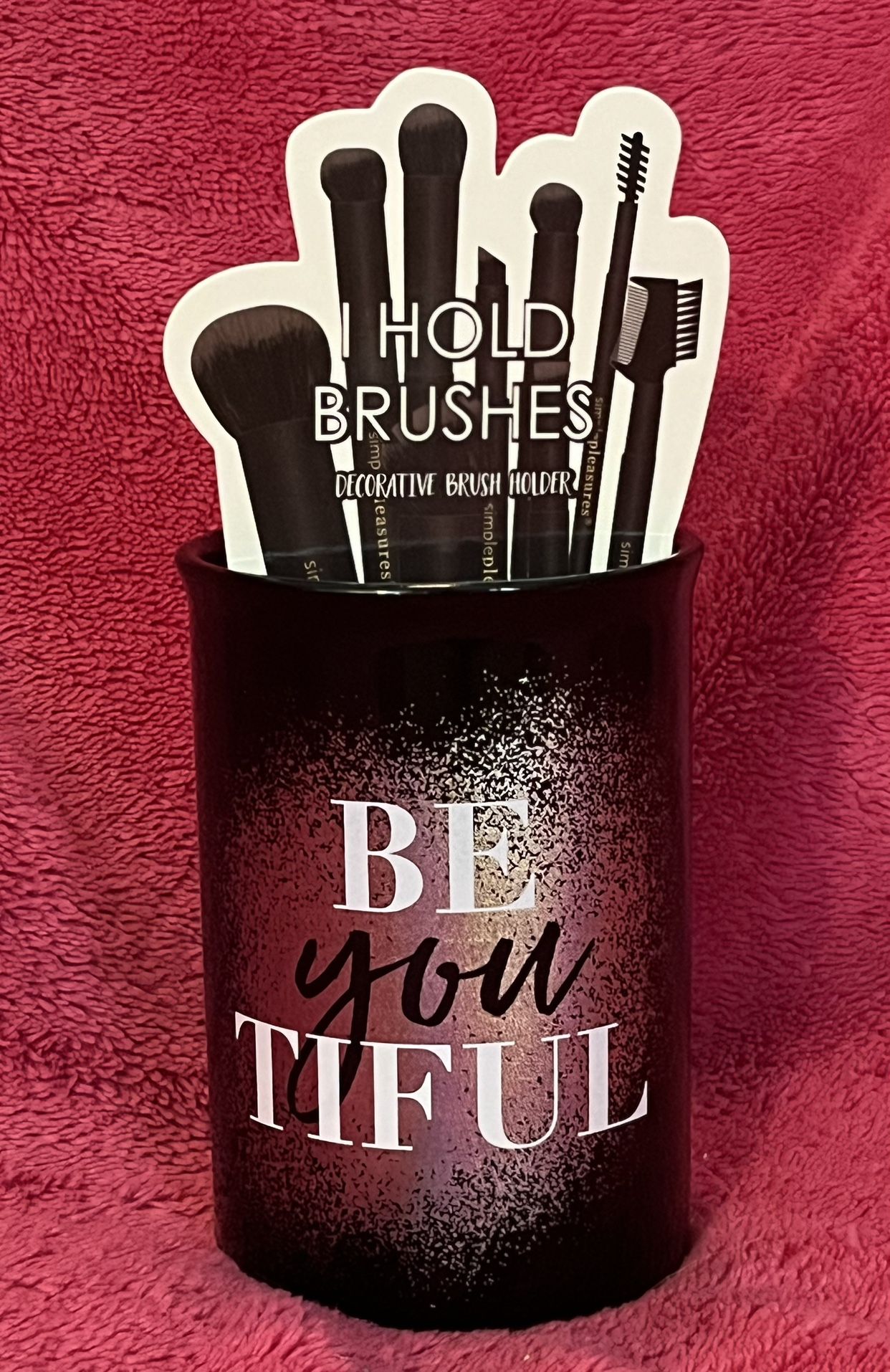 BE YOU TIFUL Stoneware 5” Tall Cosmetic Make Up Brush Holder NEW in Box!