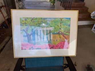 R. Watson painting of Old Christ Church in Savannah framed under glass