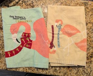 Set of 100% Cotton Flamingo Christmas Hand Towels