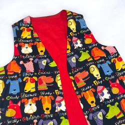 Handmade Dog Print Novelty Vest Men’s XL Fun Art  Whimsical Conversation Starter