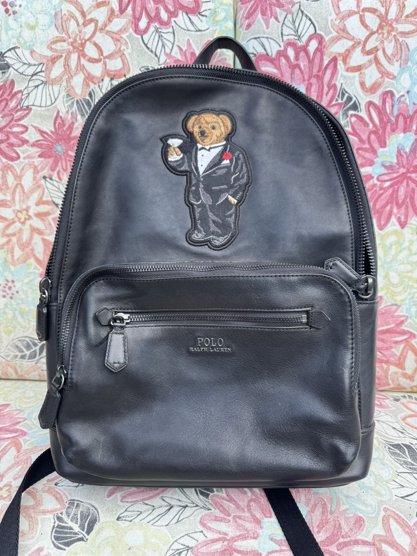 Limited Addition Ralph Lauren Leather Backpack with Tuxedo /Martini Bear
