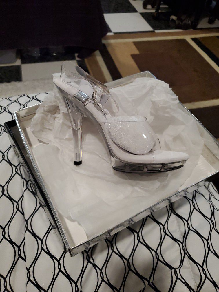 Womens Size 7  Ellie Clear 5" Heeled Sandals