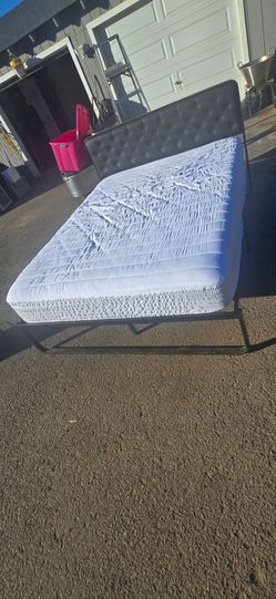 Queen Bed Frame with Tufted Headboard and Mattress