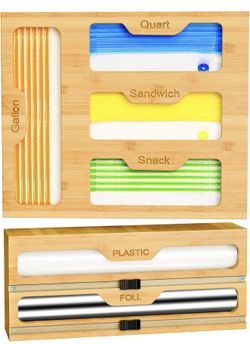 Bamboo Snack bag And Foil Wrap drawer Organizer