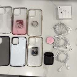 White iPhone 12 128GB W 11 Cases 5 Charge Cables 3 Ear Buds Pop Sockets 
