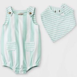 Baby Boys' Striped Romper with Bib - Cat Jack Aqua 18M