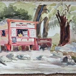 Unframed Sunshine Shack Watercolor Painting 