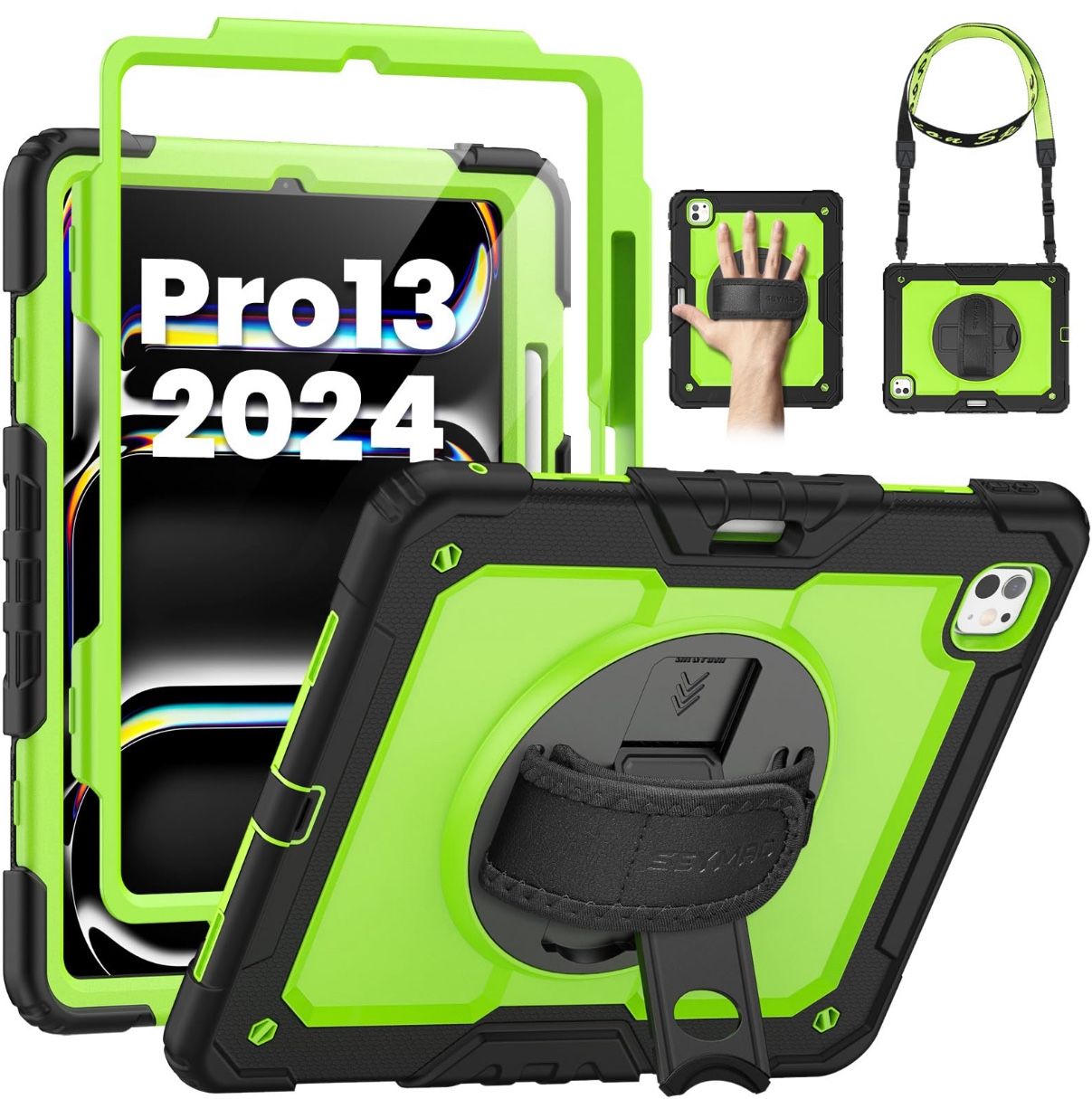 SEYMAC For IPad Pro 13 Inch Case M4 2024 (7th Generation), Heavy Duty Shockproof Protective Case With Screen Protector, 360° Rotating Stand, Hand/Shou
