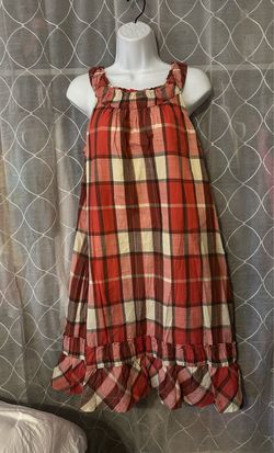 Talbots Red Plaid Cotton Shift Ruffle Hem Boho Country Chic Dress Woman size 4