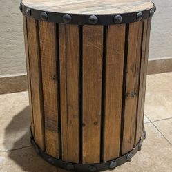 Beautiful Rustic Unique Wood Wooden Brown Table Round Side End Table With Metal Trim