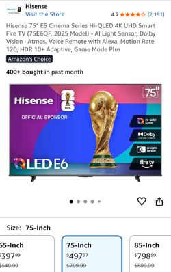 Hisense 75” 4K smart TV (2025 Model) - screen intact