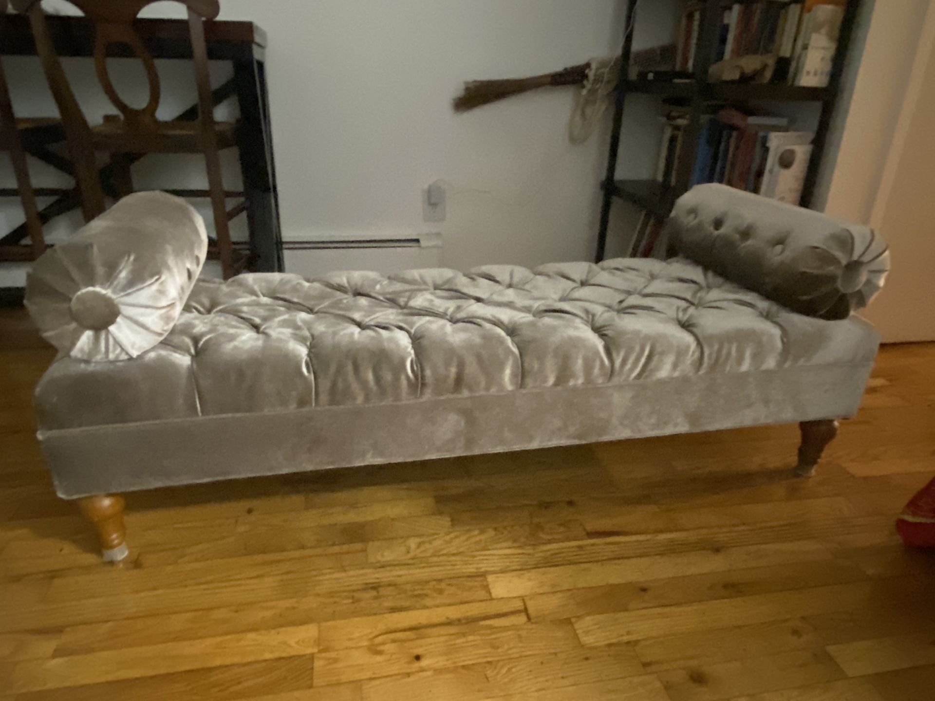 Silver Velvet upholstered Bench/Settee