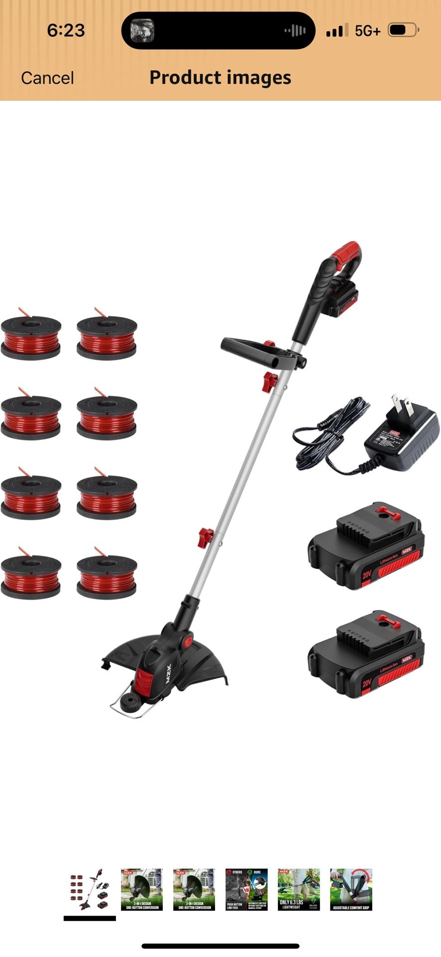 MZK 20V 12'' Cordless String Trimmer, Grass Trimmer&Edger with 8 Replacement Spools, Battery Powered