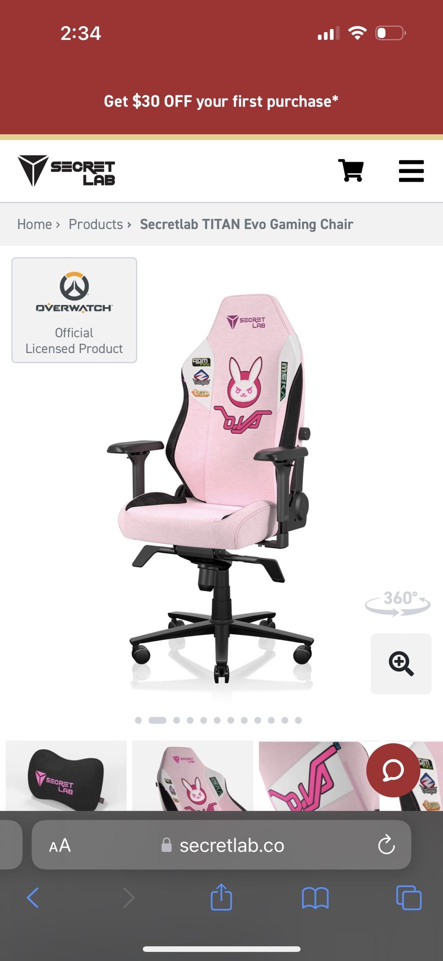 Secret lab dva gaming chair USED