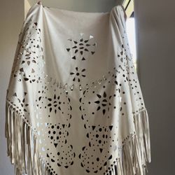 Faux Suede Western Fringed Shawl. New . 