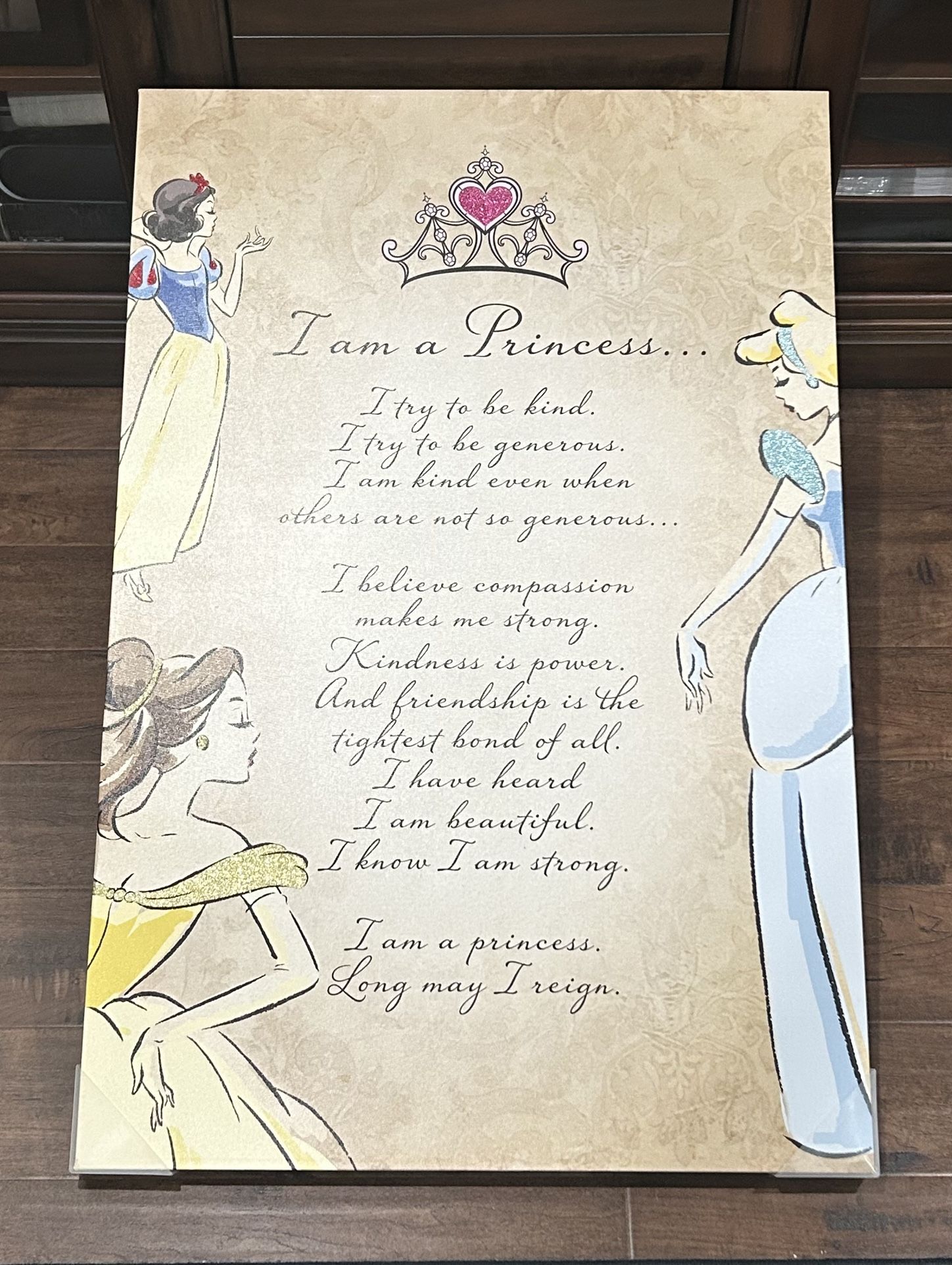 Artissimo Disney Princess “I Am a Princess “ Glitter Canvas Wall Art 24W”x36L”