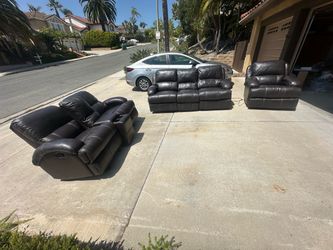 3-Piece Dark Brown Leather Reclining Sofa Set - used