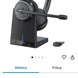 LEVN Wireless Headset, Wireless Headset with Mic for Work (AI Noise Cancelling), 4 USB Ports Hub, 65 Hrs Working Time, Bluetooth Headset with Micropho