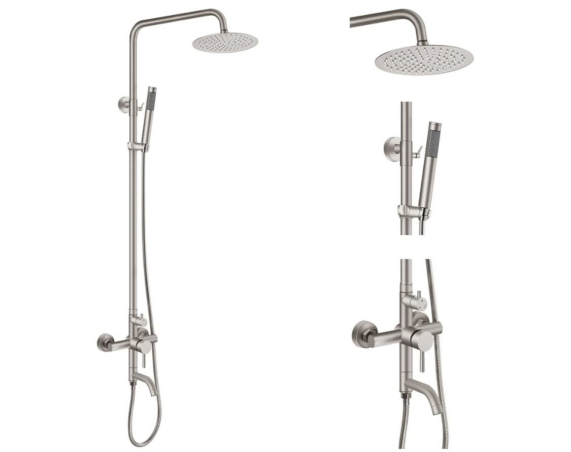 Aolemi Outdoor Shower Fixture SUS304 Triple Function Brushed Nickel Wall Mounted Stainless Steel Shower Faucet System Set with Hand Spray,8\