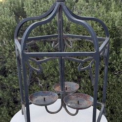 VINTAGE WROUGHT IRON PENTAGON HANGING “BIRD CAGE STYLE” 3…4” CANDLE HOLDER! LOOK!