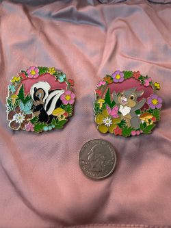 Disney Bambi Flower and Thumper Enamel Pins Set