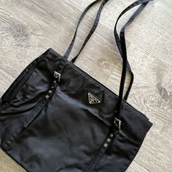 Used PRADA Nylon Shoulder Bag With Adjustable Straps Black