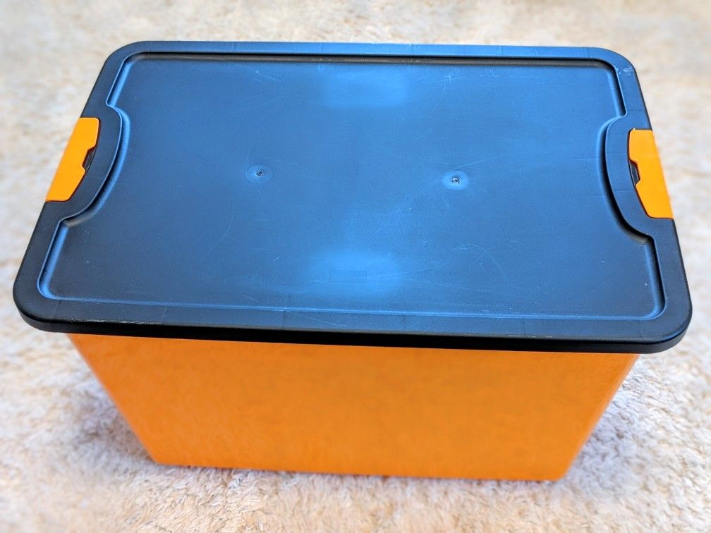 Halloween Storage Container | 18 Gal. Plastic Tote, Orange & Black
