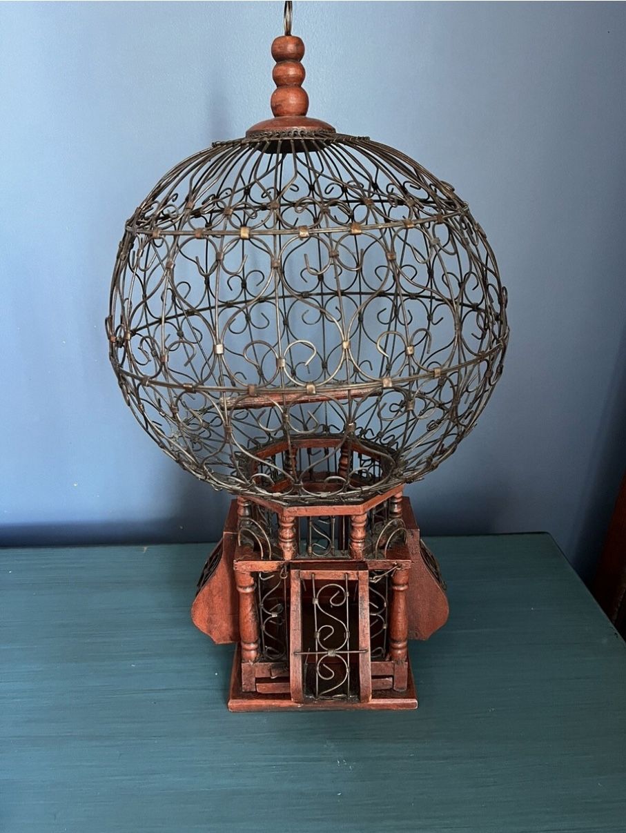RARE FIND Antiques Vintage WOOD WIRE HOT AIR BALLOON STYLE VICTORIAN DECORATIVE BIRD CAGE