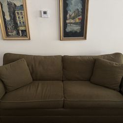 Ethan Allen - Olive Chenille - Queen Sleeper Sofa  