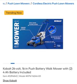 Kobalt 16 in Push Mower Kit