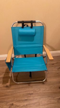 Folding Beach Chair with Headrest and Side Pocket