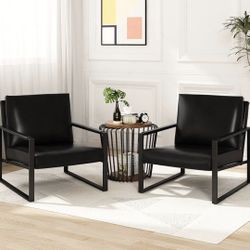 Set of 2 Black Sofa Chair with Extra-Thick Padded Backrest and Seat Cushion [NEW] **Assembly Req**