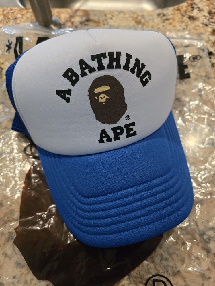 A Bathing Ape Blue College Trucker Hat New