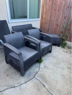 Patio furniture and umbrella