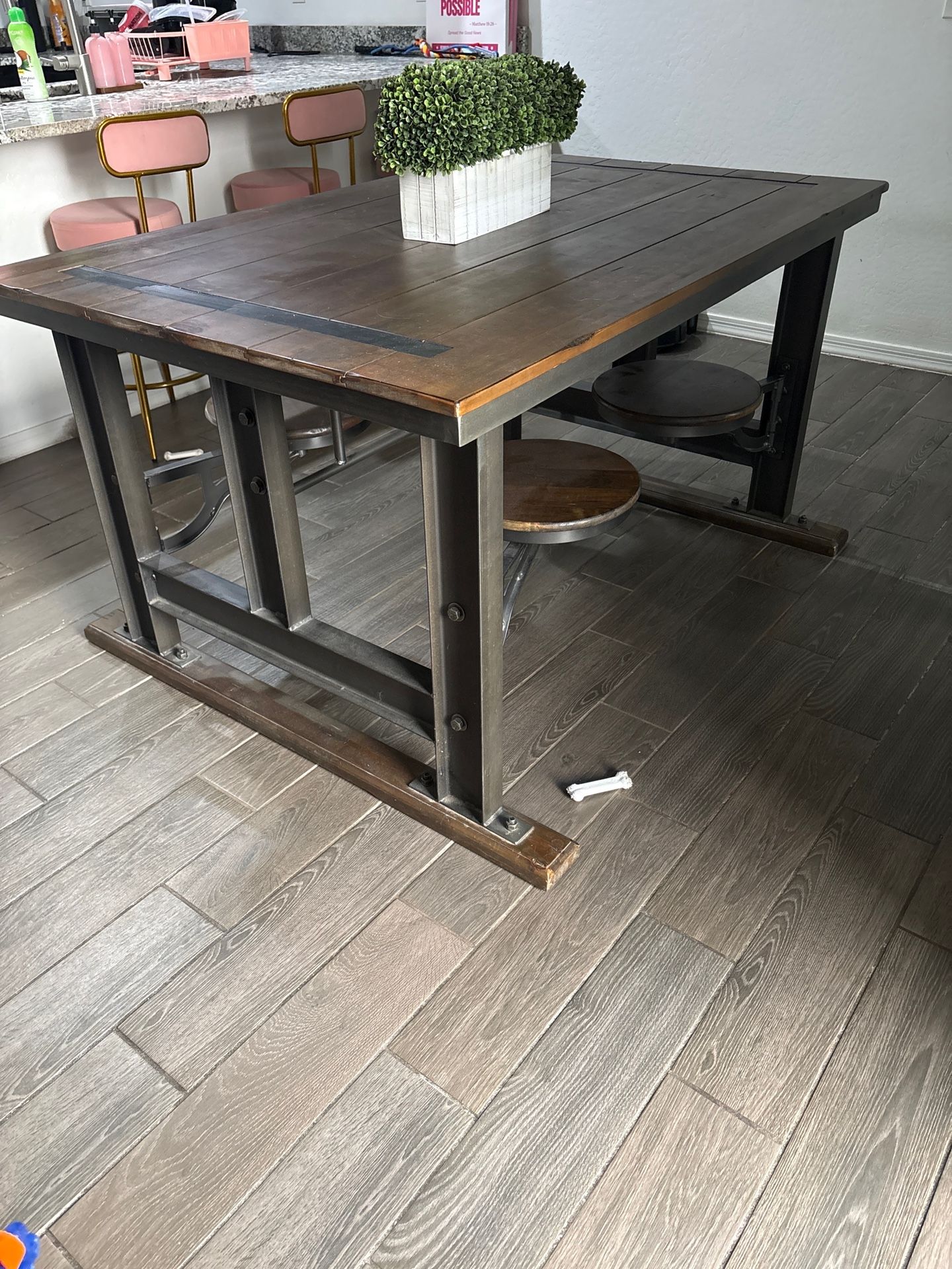 Dark Brown And Black Kitchen Table - Swivel Seats