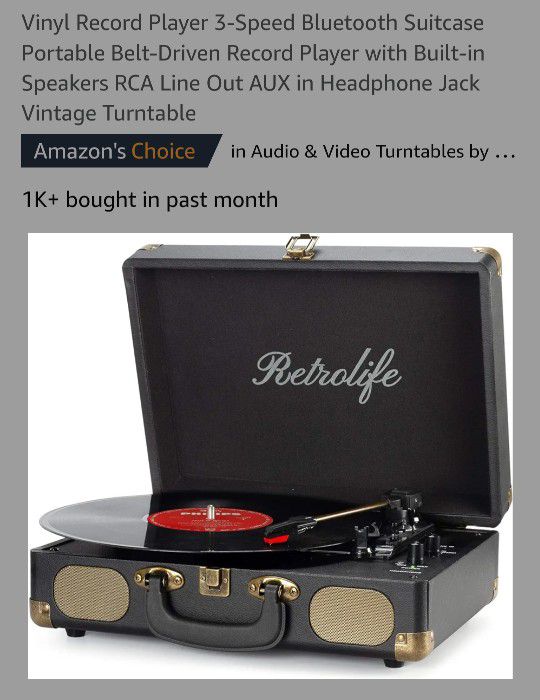 Vinyl Record Player 3-Speed Bluetooth Suitcase Portable