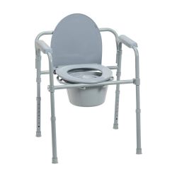 The Drive Medical Folding Steel Bedside Commode easily opens and folds, and will fold flat
