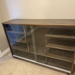 Vintage antique Japanese mid century wood glass front door display case Cabinet 