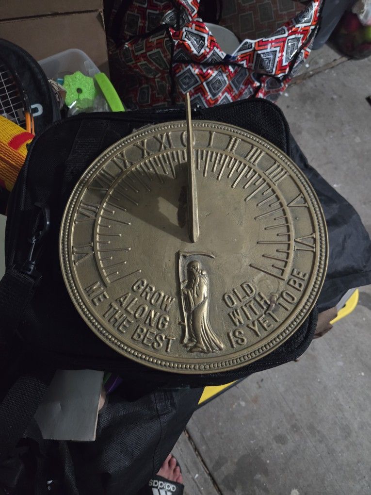 Garden Sundial Clock, 12 Inch, GROW OLD FATHER Outdoor Decor, GOLD